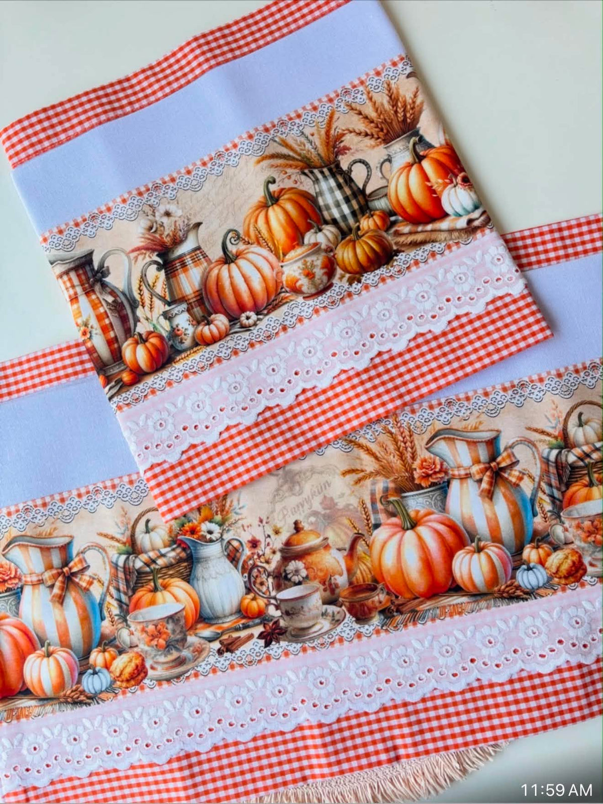 Pumpkin Harvest Tea Towel Set of 2 | Orange Gingham