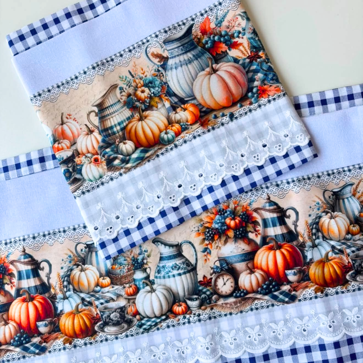 Pumpkin Harvest Tea Towel Set of 2 | Navy Gingham